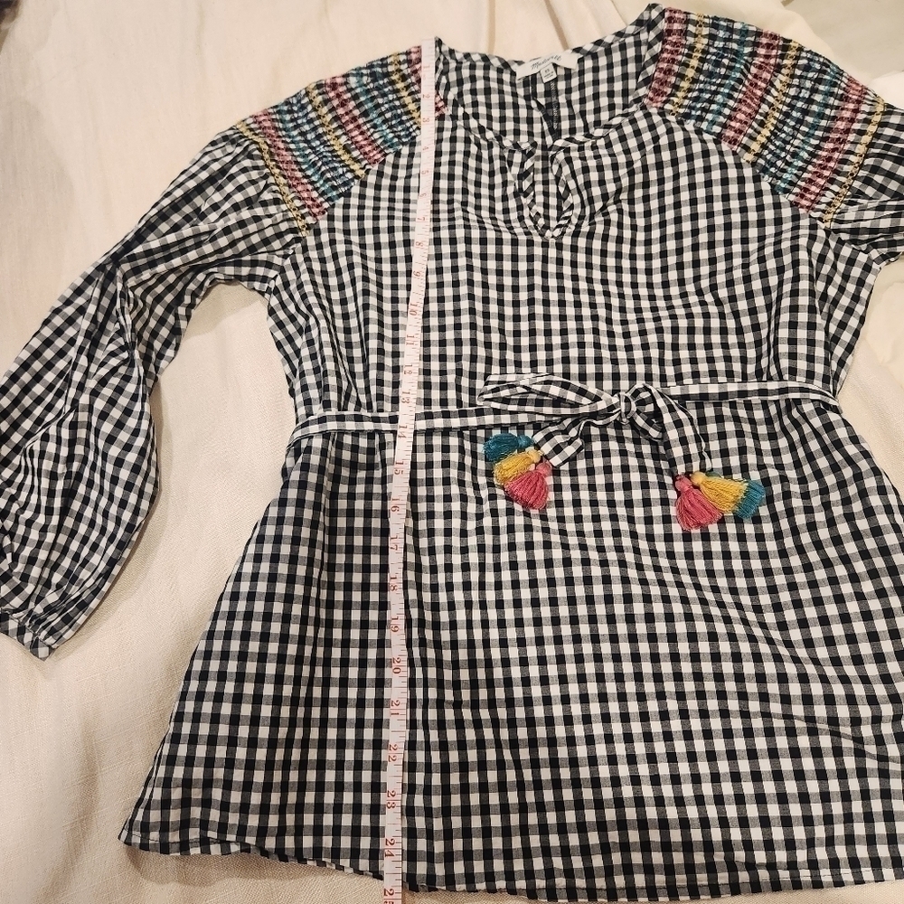 MADEWELL black and white gingham embroidered detail top with waist tie - Picture 14 of 15